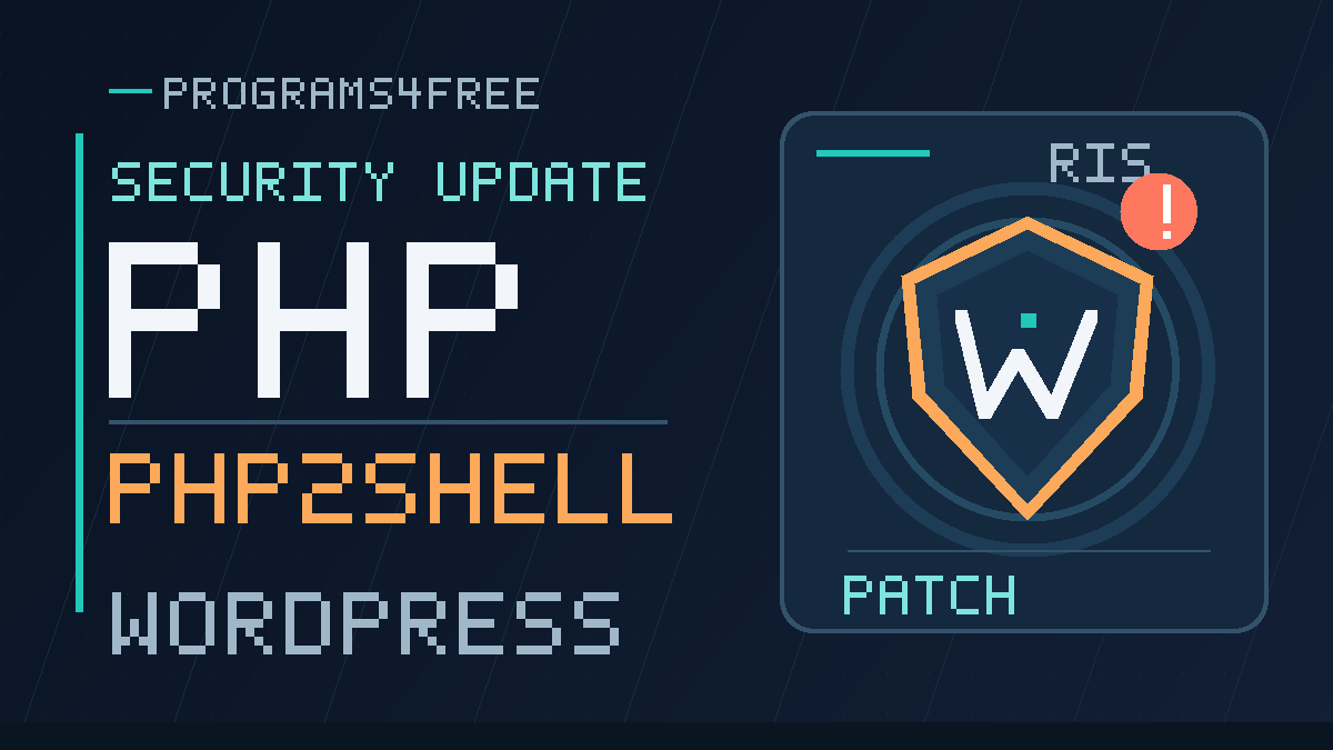 تصميم توضيحي لمقال ثغرات PHP2Shell وخطرها على مواقع WordPress مع رمز درع الأمن الرقمي وشعار PHP